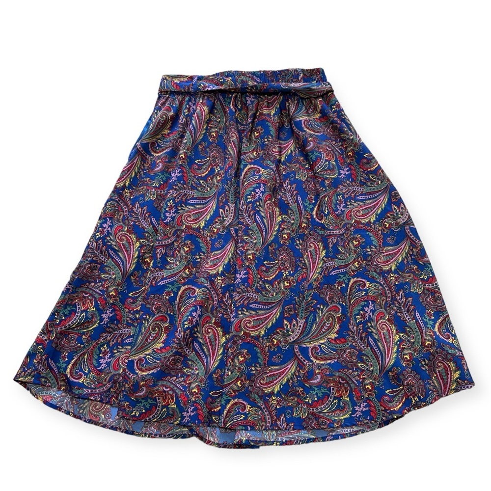 ModCloth Navy Paisley Sash-Tie A-Line Skirt Pockets Size M. - Picture 4 of 4